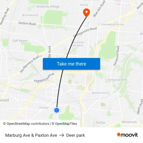 Marburg Ave & Paxton Ave to Deer park map