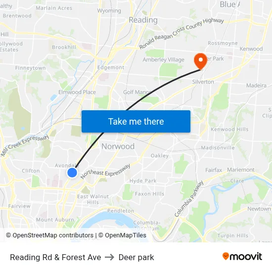 Reading Rd & Forest Ave to Deer park map
