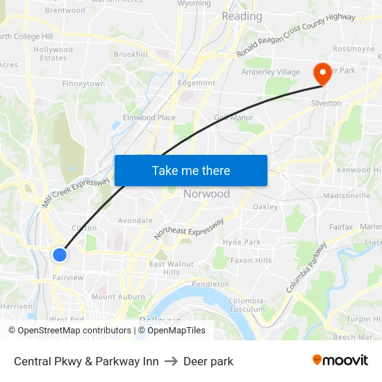 Central Pkwy & Parkway Inn to Deer park map