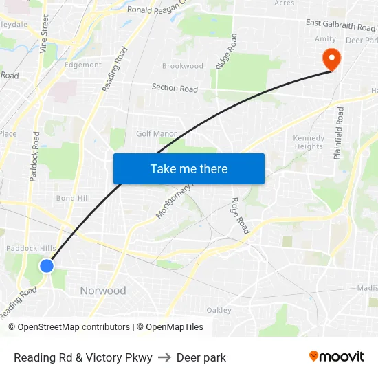 Reading Rd & Victory Pkwy to Deer park map