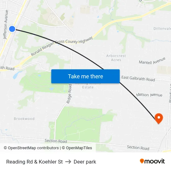 Reading Rd & Koehler St to Deer park map