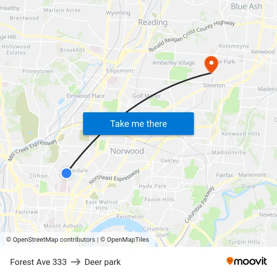 Forest Ave 333 to Deer park map