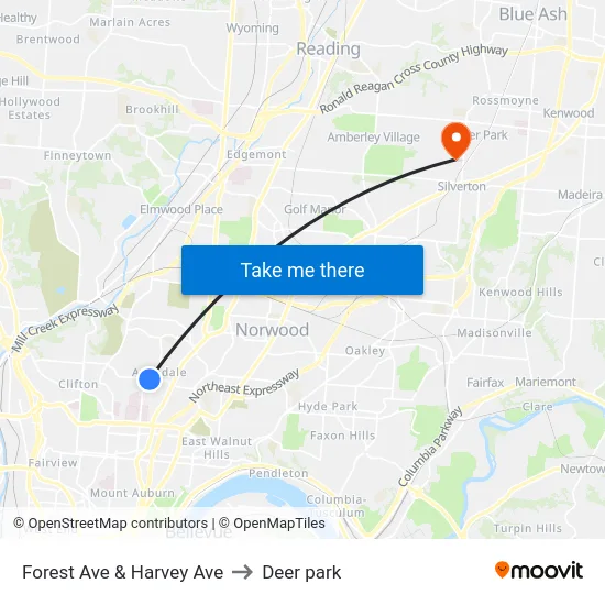 Forest Ave & Harvey Ave to Deer park map