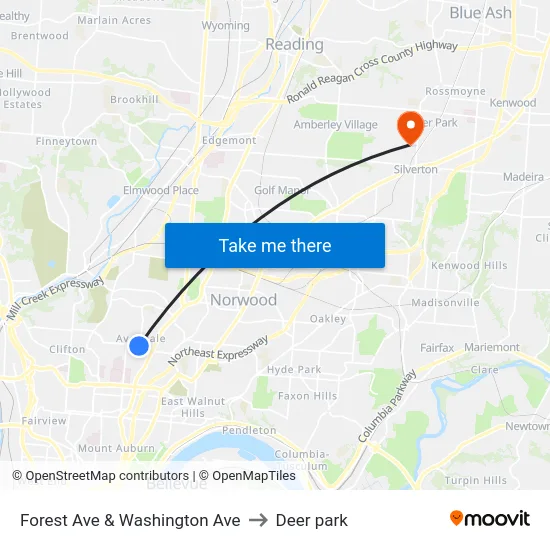 Forest Ave & Washington Ave to Deer park map