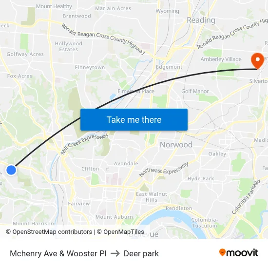 Mchenry Ave & Wooster Pl to Deer park map