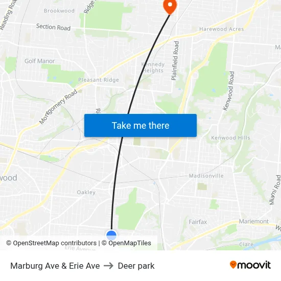 Marburg Ave & Erie Ave to Deer park map