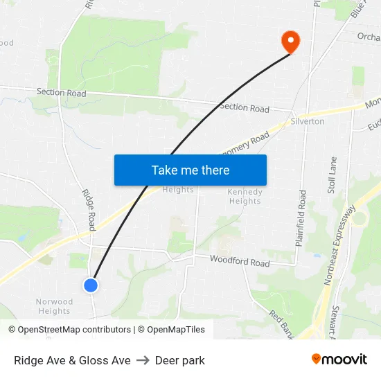 Ridge Ave & Gloss Ave to Deer park map