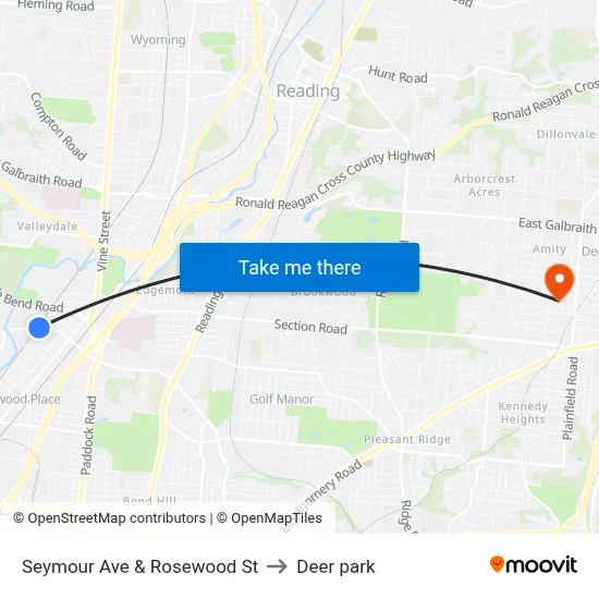 Seymour Ave & Rosewood St to Deer park map