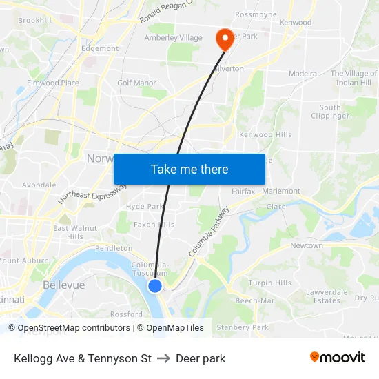 Kellogg Ave & Tennyson St to Deer park map