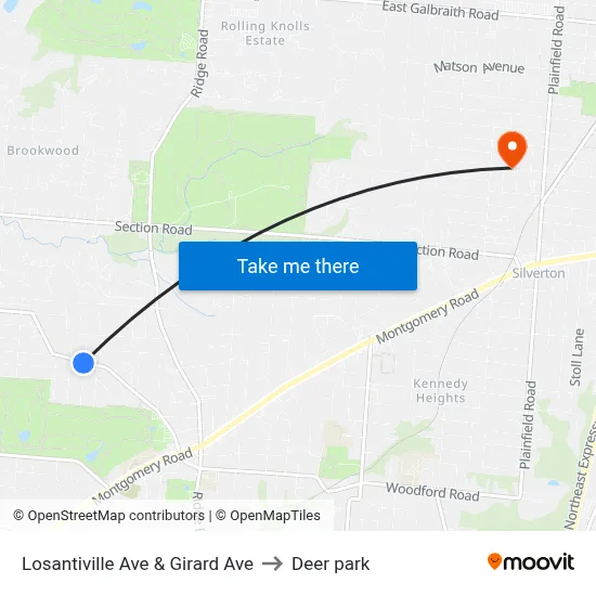 Losantiville Ave & Girard Ave to Deer park map