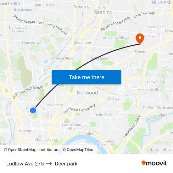Ludlow Ave 275 to Deer park map