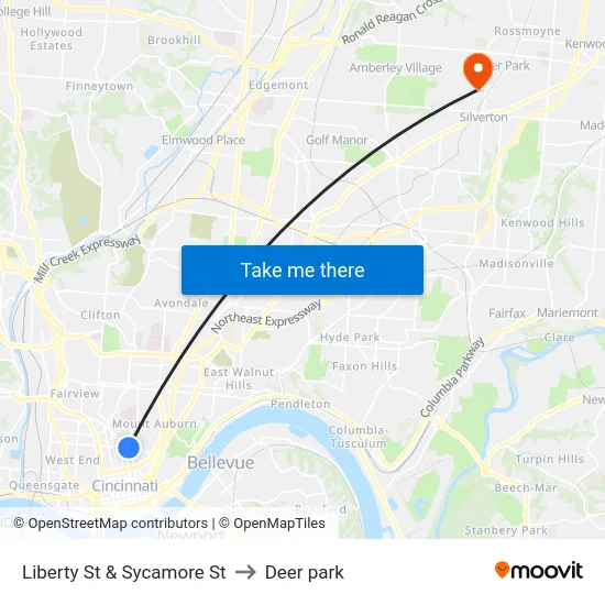 Liberty St & Sycamore St to Deer park map