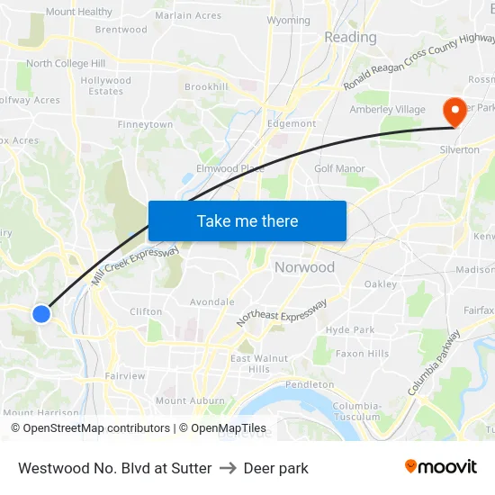 Westwood No. Blvd at Sutter to Deer park map