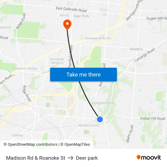 Madison Rd & Roanoke St to Deer park map