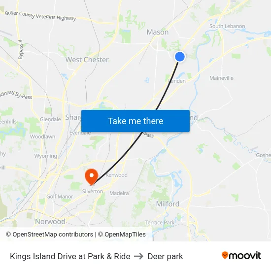 Kings Island Drive at Park & Ride to Deer park map