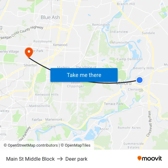 Main St Middle Block to Deer park map