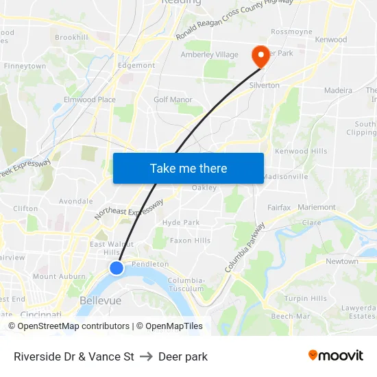 Riverside Dr & Vance St to Deer park map