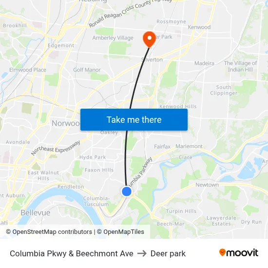 Columbia Pkwy & Beechmont Ave to Deer park map