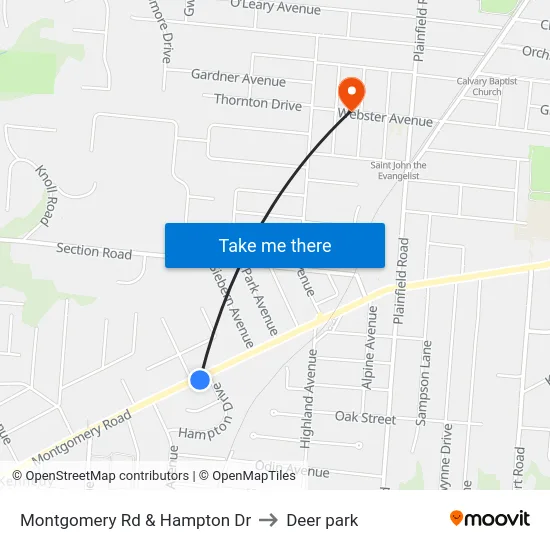 Montgomery Rd & Hampton Dr to Deer park map