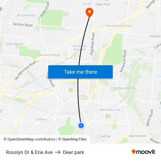 Rosslyn Dr & Erie Ave to Deer park map