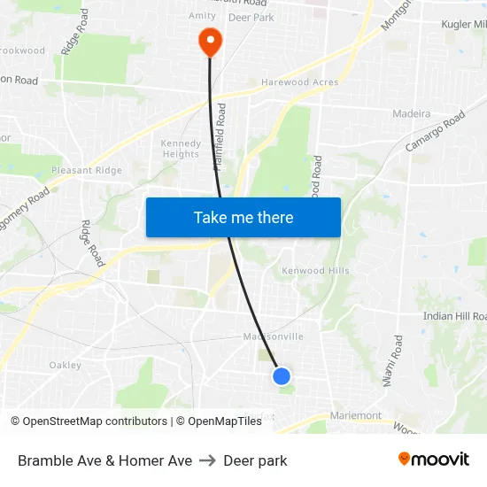 Bramble Ave & Homer Ave to Deer park map
