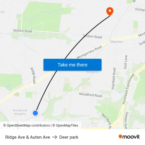 Ridge Ave & Auten Ave to Deer park map