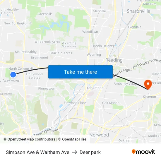 Simpson Ave & Waltham Ave to Deer park map