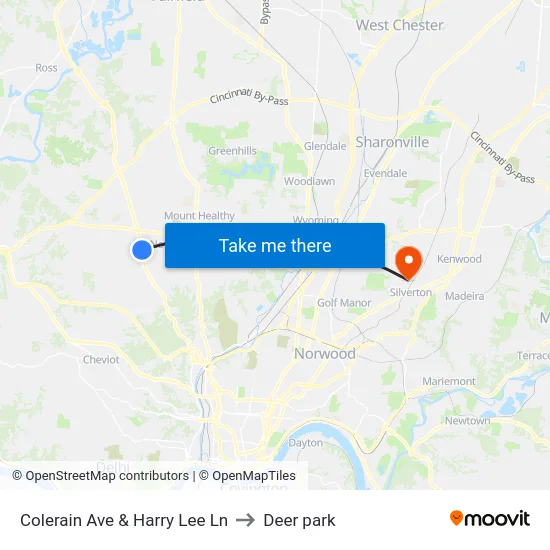 Colerain Ave & Harry Lee Ln to Deer park map