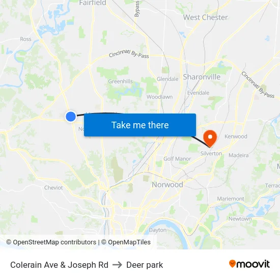 Colerain Ave & Joseph Rd to Deer park map