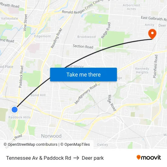 Tennessee Av & Paddock Rd to Deer park map