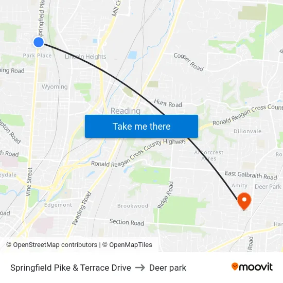 Springfield Pike & Terrace Drive to Deer park map