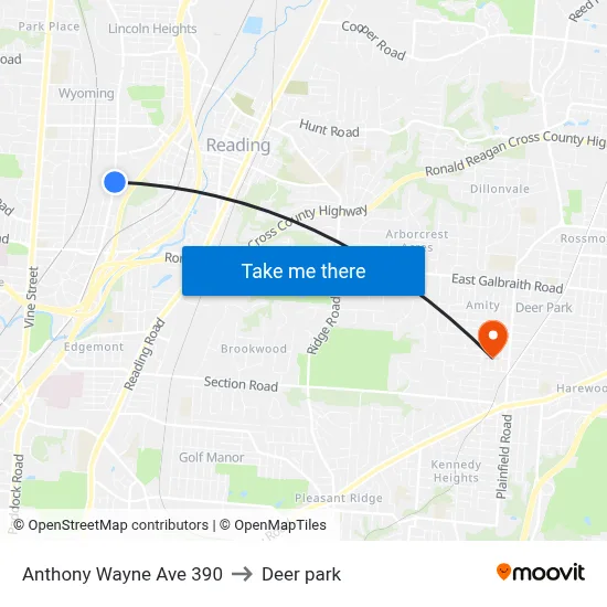Anthony Wayne Ave 390 to Deer park map