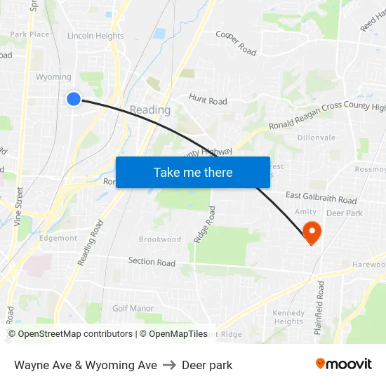 Wayne Ave & Wyoming Ave to Deer park map
