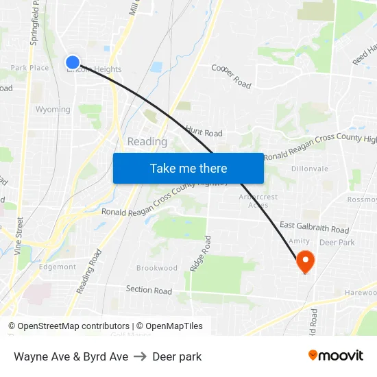 Wayne Ave & Byrd Ave to Deer park map