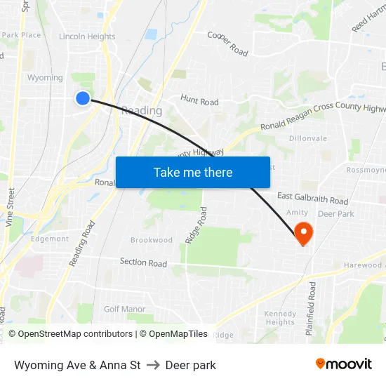 Wyoming Ave & Anna St to Deer park map