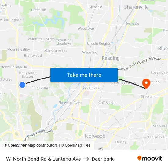 W. North Bend Rd & Lantana Ave to Deer park map