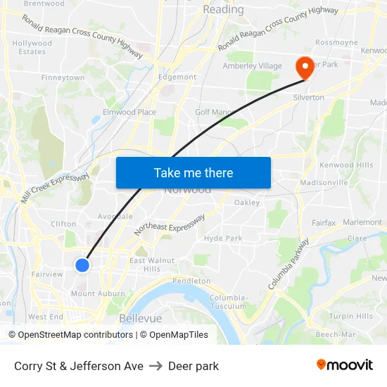 Corry St & Jefferson Ave to Deer park map