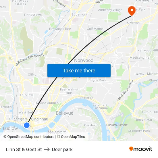 Linn St & Gest St to Deer park map