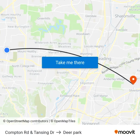 Compton Rd & Tansing Dr to Deer park map