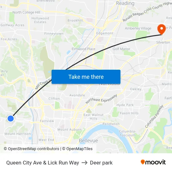 Queen City Ave & Lick Run Way to Deer park map