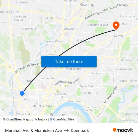 Marshall Ave & Mcmicken Ave to Deer park map