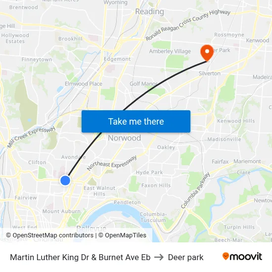 Martin Luther King Dr & Burnet Ave Eb to Deer park map