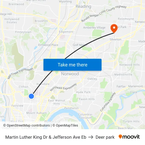 Martin Luther King Dr & Jefferson Ave Eb to Deer park map