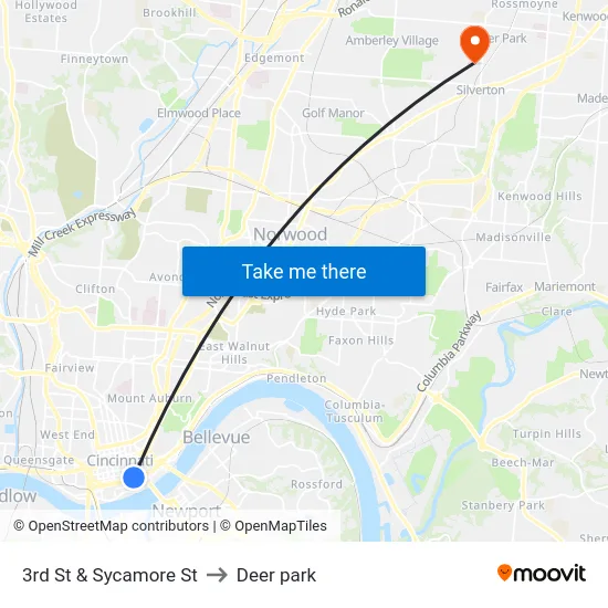 3rd St & Sycamore St to Deer park map