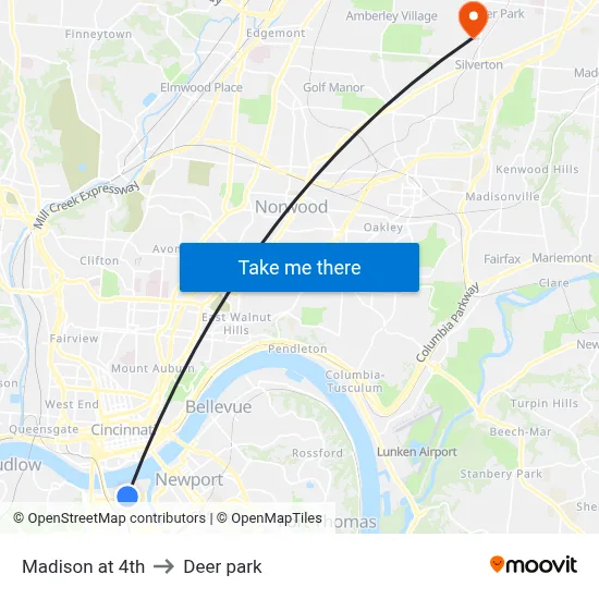 Madison at 4th to Deer park map