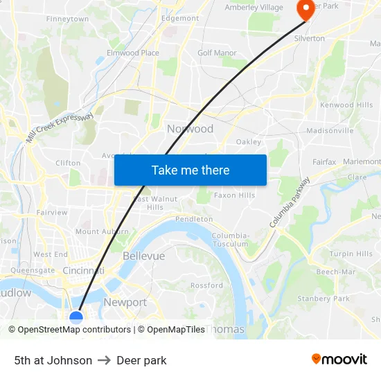 5th at Johnson to Deer park map