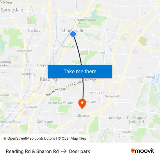 Reading Rd & Sharon Rd to Deer park map