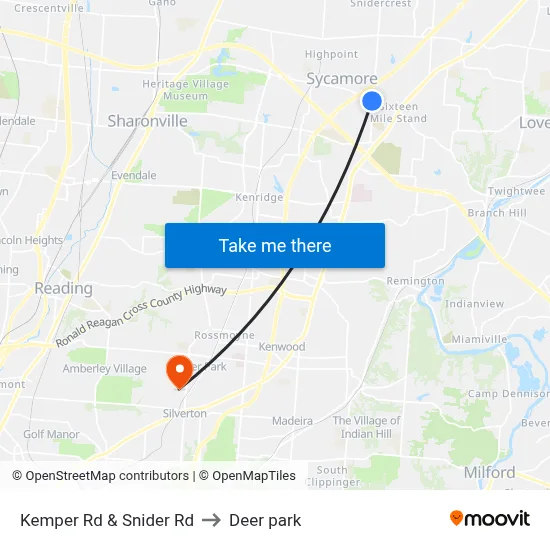 Kemper Rd & Snider Rd to Deer park map