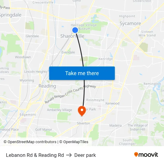 Lebanon Rd & Reading Rd to Deer park map