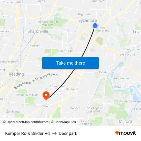 Kemper Rd & Snider Rd to Deer park map